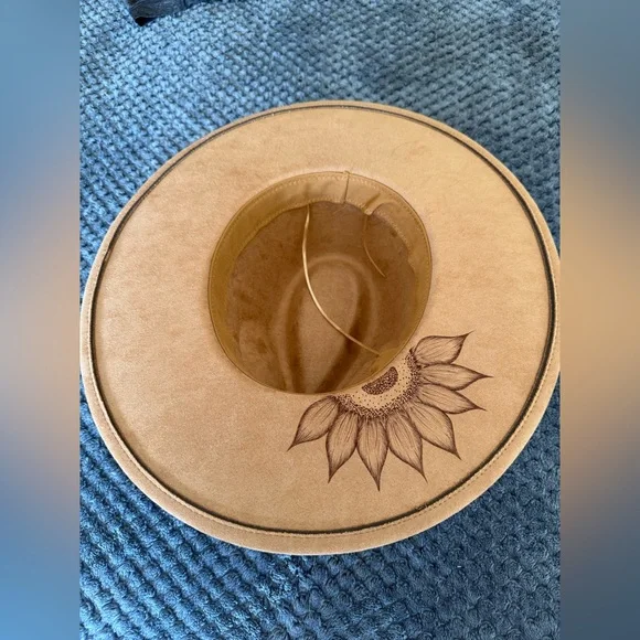 Sunflower Hand Burned Tan Hat - Picture 3 of 3